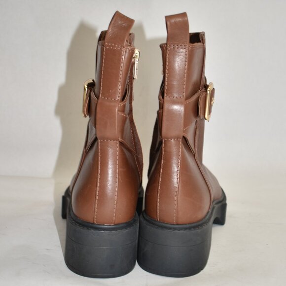 $350 COACH Lacey Bootie BUCKLED CHUNKY LEATHER BROWN GOLD HARDWARE 9 (MF6) - Picture 6 of 8